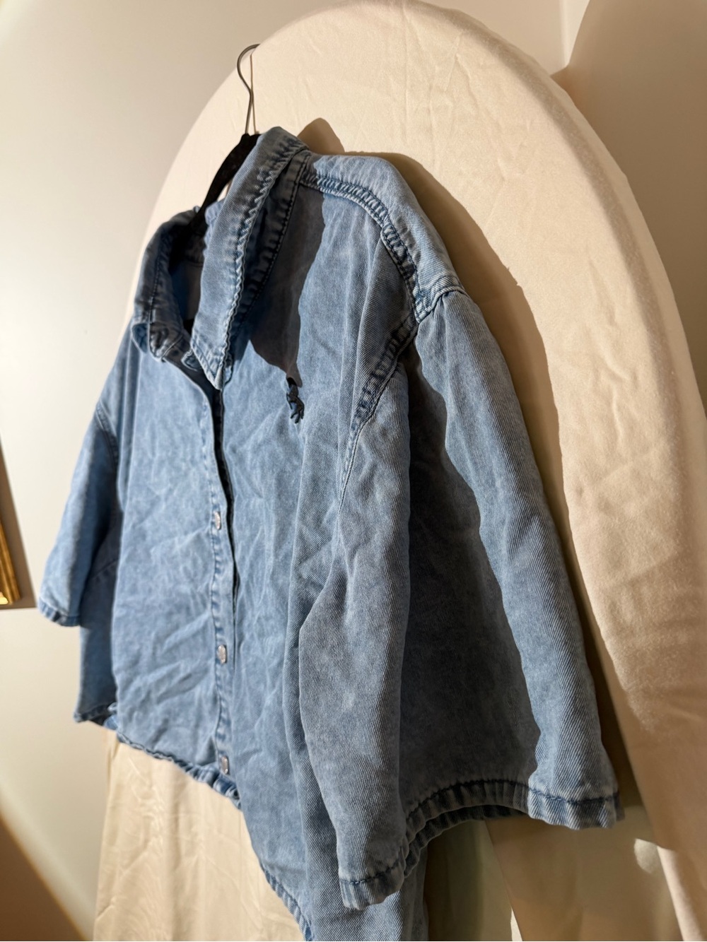SHEIN Light Blue Cropped Denim Button-Down Shirt - Picture 3 of 4